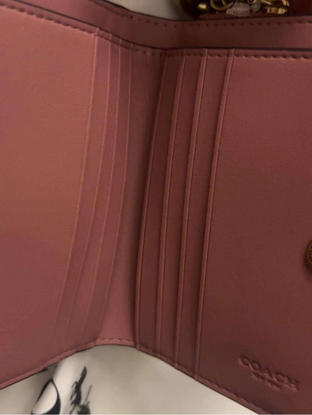 Coach Rose Pink Leather Compact Zip Wallet with Charm - Picture 2 of 5